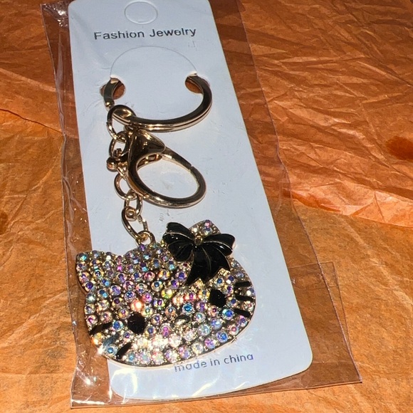 Accessories - Crystal Cat Keychain with Black Bow